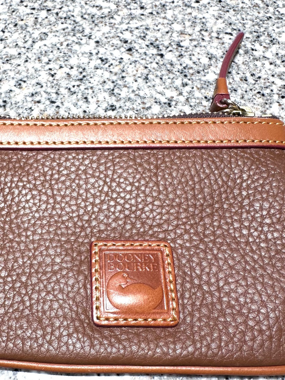 Dooney & Bourke Brown Pebbled Leather Wristlet with Tan Trim